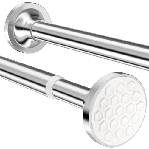 Image of Shower Curtain Rail no Drilling Telescopic Pole Anti-Slip Curtain Rods Stainless Steel Shower Curtain Poles Extra Long for Living Room, Bedroom, Bathroom, Balcony (190-360CM Φ32mm Silver)