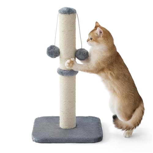 Image of Lesure Cat Scratching Post Indoor - 30x30x57cm Tall Sisal Scratch Post with Hanging Toy Ball, Small Scratching Posts for Indoor Cats Kittens with Stable Base, Grey