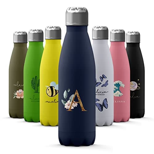 Image of Tirita Personalised Water Bottle - Thermal Travel Flask for Hot & Cold Drinks - Insulated Stainless Steel Bottle - Gym, Office, School Drink Bottles - 500ml water bottle [01- Floral Pink Gold]