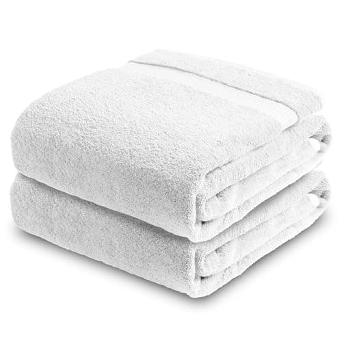 Image of Towelogy® 100% Egyptian Cotton Super Jumbo Bath Sheet 100x180cm Spa Body Wrap Extra Large Bath Towel Hotel Quality Machine Washable (Snow White, 2)