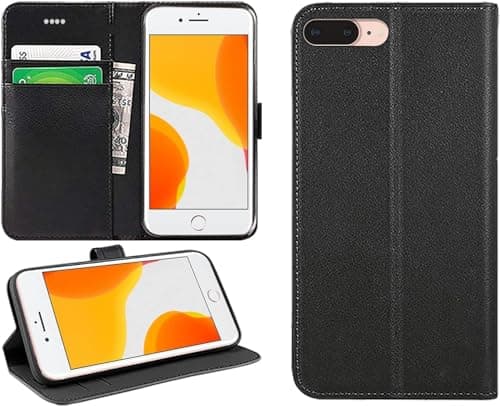 Image of DN-Technology for iPhone 7 Plus/8 Plus Case Flip Wallet [Card Holder] [Magnetic Closure] [Kickstand] PU Leather Phone Cover 5.5 inch (BLACK)