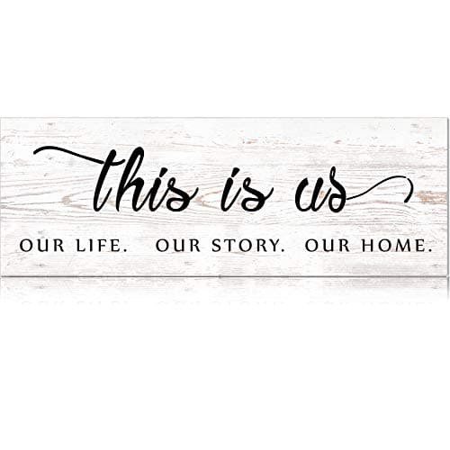 Image of Jetec This Is Us Wall Sign Wooden Family Wall Plaques Inspiration Sign Farmhouse Entryway Rustic Plaques Art with Quotes for Living Room Bedroom Christmas Decorations(Antique White)