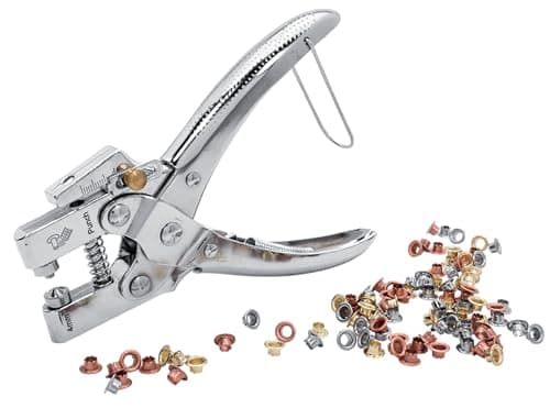 Image of Rapid RP05 Eyelet Pliers Set with Hole Punch – Includes 105 Eyelets (4mm); Chrome-Plated, for Leather; Textiles; Shoes, Canvas – 2-in-1 Eyelet Pliers and Hole Punch