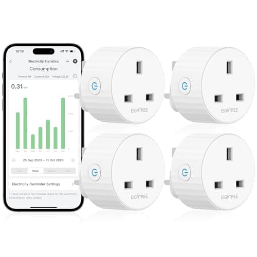 Image of EIGHTREE Smart Plugs with Energy Monitoring, WiFi Smart Sockets with Remote Control and Timer, 2.4GHz Wi-Fi, 13A, 4 Pack - Alexa & Google Home Compatible