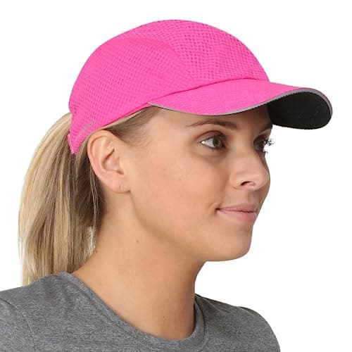 Image of TrailHeads Women's Race Day Performance Running Cap, Lightweight & Quick Drying Mesh Sports Hat with Reflective Trim - Pink Punch