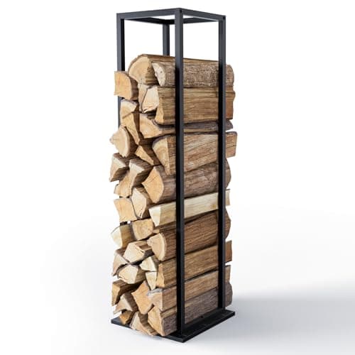 Image of VOUNOT® Vertical Firewood Log Rack, Metal Log Store, Compact & Stable Firewood Log Holder for Indoor and Outdoor, 33 x 33 x 112 cm, Black