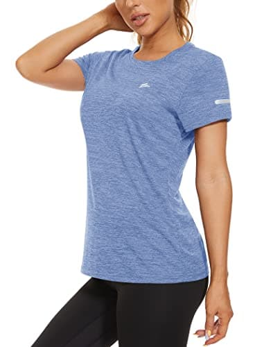 Image of KEFITEVD Women's Casual Tops Crew Neck T-Shirt Ladies Short Sleeve Running Yoga Lightweight T-Shirt,Light Blue,XL