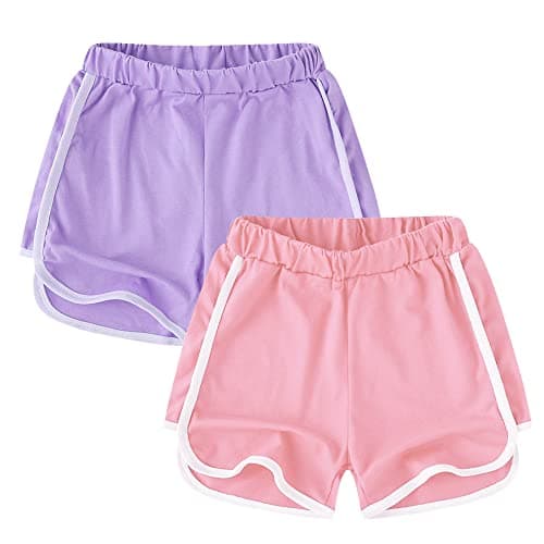 Image of GENTABY Girls Cotton Shorts Athletic - Summer Sports Running Shorts Pink/Purple 2 Pack Casual Wear Dancing 4-6 Years Girls Gym Shorts