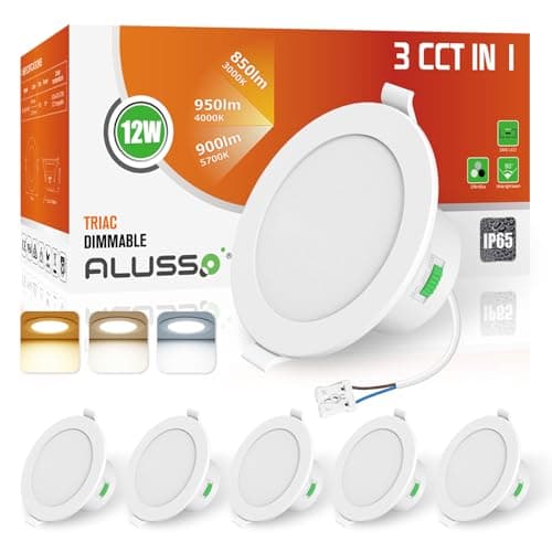 Image of ALUSSO IP65 LED Downlights Ceiling Dimmable 12W 960LM LED Recessed Ceiling Spot Lights 3000K Warm 4000K Neutral 5700K Cool Adjustable Spotlights Ceiling Lights for Bathroom Kitchen, White, 6 Pack