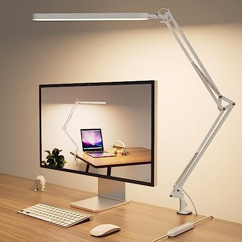 Image of SKYLEO Desk Lamp - LED Desk Light - 5 Color Modes X 11 Brightness Levels - Adjustable Swing Arm - Timmer & Memory Function - 12W Study Lamp - White
