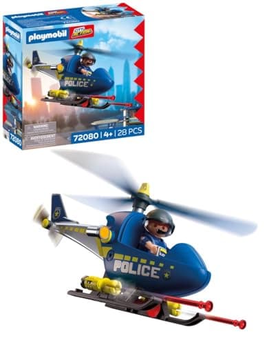 Image of Playmobil City Action Police Helicopter, With police officer, rotating rotors and shooting function, Endless fun, Children's toy for ages 4 and up, 72080