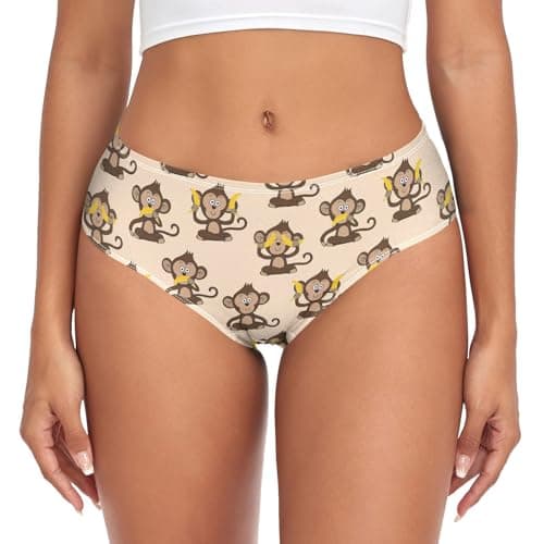 Image of JHKKU Women's Underwear Classic Briefs Soft Breathable Bikini Hipster Panties, Cute Monkey Banana, M