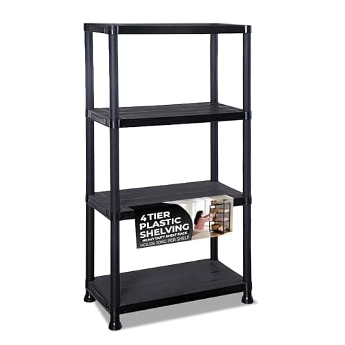Image of 3/4/5 Tier - Plastic Shelving Unit | Garage Shelving Units | Storage Shelves | Shelving Units for Storage | Plastic Racking | Racking Shelving Unit Warehouse, Garage, Shed, and Workshop (4 Tier)