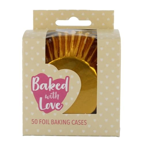 Image of Baked with Love Gold Foil Baking Cases, Foil Baking Cups, Greaseproof Cupcake Cases, Gold - Pack of 50
