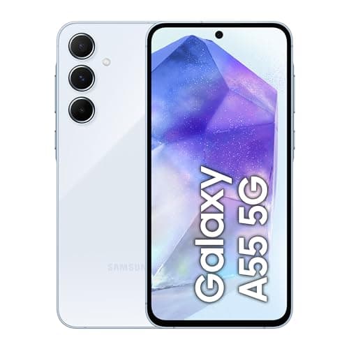 Image of Samsung Galaxy A55 5G, Factory Unlocked Android Smartphone, 256GB, 8GB RAM, 2 day battery life, 50MP Camera, Awesome Iceblue, (UK Version) (Renewed)