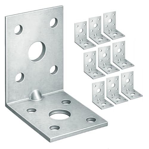 Image of OMIDEAS 10 x Angle Brackets (50 x 50 x 35 x 2) Heavy Duty Corner Sleeper Bracket with Beading Timber Wood Metal Joining Fixing L Galvanised Steel Sheet Connector