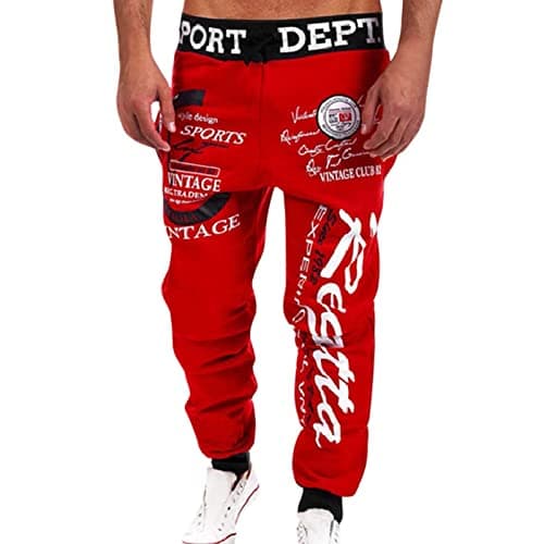 Image of Tracksuit Bottoms Men Slim Fit - Mens Printed Joggers Cuffed Drawstring Sweatpants Elasticated Waisted Cosy Gym Trousers Leisure Running Gym Training Sweat Pants