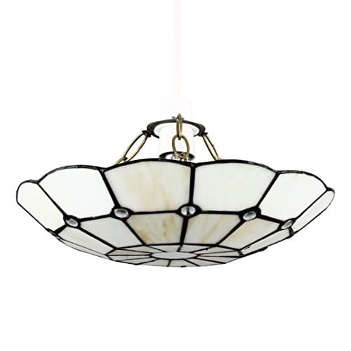 Image of Tiffany Style White Stained Glass Cortez Jewel Ceiling Pendant Light Shade
