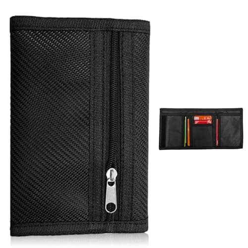 Image of Slim Wallet for Men UK Trifold, RFID Blocking Travel Wallet, Secure Credit Card Holder, Compact Travel Small Coin Purse with Carbon Fiber, Sports Purse with Zipper for Travel Fathers Boyfriends Gift