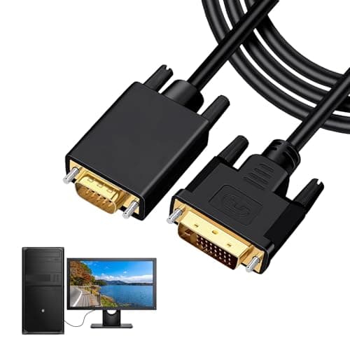 Image of DVI to VGA Cable 1.8M, Male to Male Gold-Plated Braided Projection Converter 24+1 Pin 1080P PC Monitor Active DVI-D to VGA Cables Compatible with Laptops/Monitors/Projectors/Hdtvs/Graphics Cards