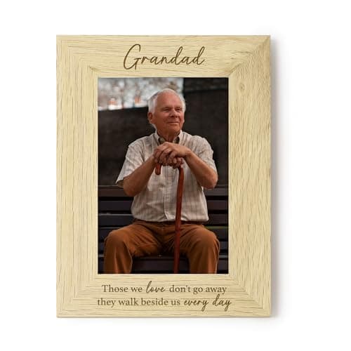 Image of eBuyGB Grandad Memorial Photo Frame, In Loving Memory Wood Picture Frame, Engraved Remembrance Keepsake, Loved One Sympathy Gift, 4" x6, Brown