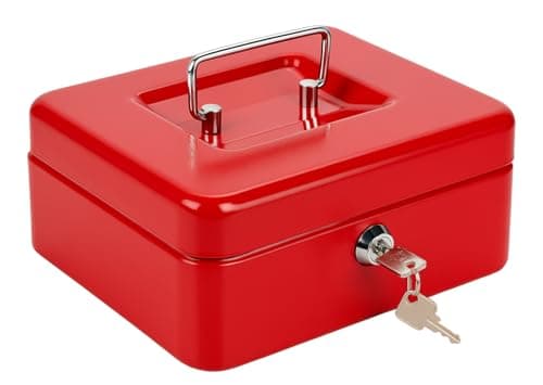 Image of Best House | Metal Money Coin Box with 2 Keys | Petty Cash Box | 8 Inch | RED | Pack of 1 | Lockable Portable with Removable Change Tray for Home, Office, and Events