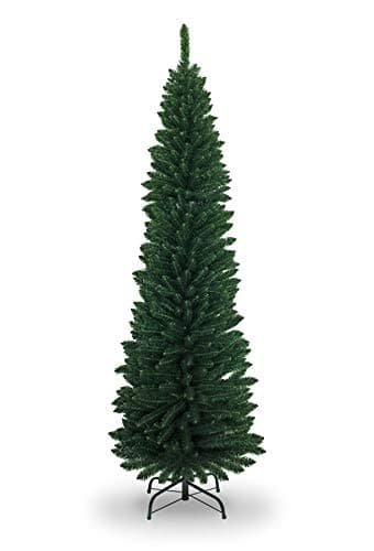 Image of SHATCHI 4Ft-8Ft Artificial Flocked Slim Christmas Pencil Tree Holiday Home Decorations with Pointed Tips and Metal Stand, Green, 120 cm