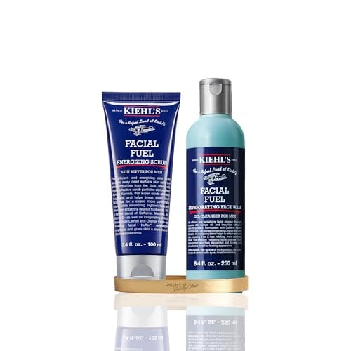 Image of Kiehl's Facial Fuel Exfoliating Face Scrub 100ml & Facial Fuel Energizing Face Wash 250ml, Men's Cleanser with Caffeine, Vitamin E & Menthol