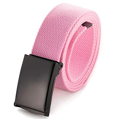 Image of Mile High Life Cut To Fit Canvas Web Belt Size Up to 52" with Flip-Top Solid Black Military Buckle (Light Pink)
