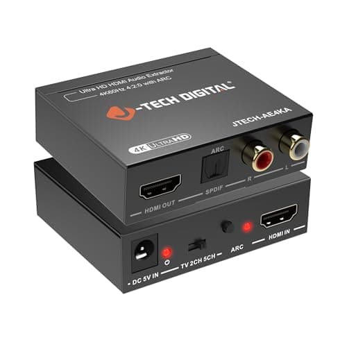 Image of J-Tech Digital HDMI Audio Extractor 4K 60Hz & ARC Support, HDMI to RCA Optical Compatible with Dolby Digital DTS Stereo for Laptop Blu-Ray Gaming Consoles (JTECH-AE4KA)