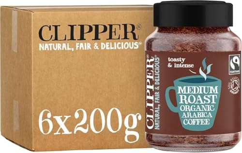 Image of Clipper Fairtrade Medium Roast Organic Arabica Instant Coffee | 6 x 200g Jars | Bulk Buy for Home & Catering | Gourmet Coffee | Sustainable Fairtrade Coffee by Clipper Teas