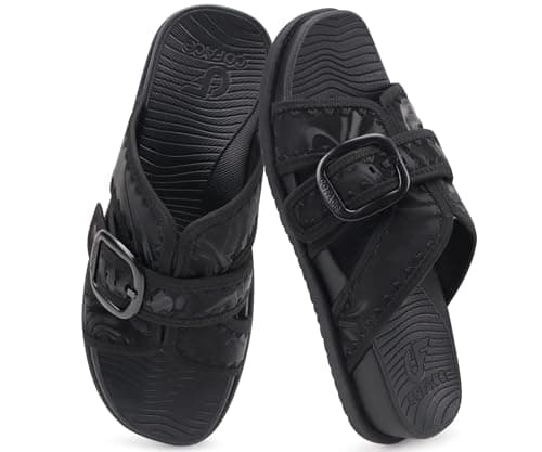 Image of COFACE Womens Slide Sandals with Arch Support 2026 Ladies Woman Orthopedic Slides Comfortable Slip On Fashion Sandal Black Size 7 Casual for Plantar Fasciitis