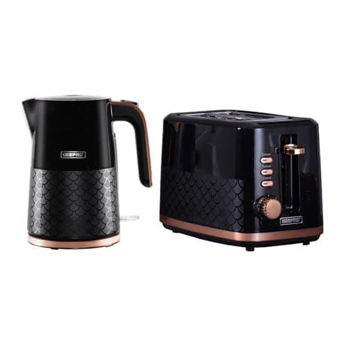 Image of GEEPAS Aurora 1.7L Electric Kettle & 2 Slice Bread Toaster | 3000W Rapid Boil Cordless Jug Kettle | Cord Storage, Otter Controller| 7 Browning Levels, Removable Crumb Tray | Black
