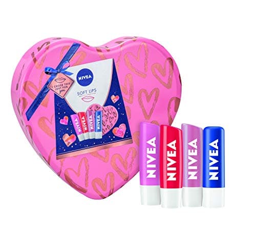 Image of NIVEA Soft Lips Gift Set for Her, Lip Balm Set Includes Original Care, Soft Rose, Strawberry Shine, & Pearly Shine Lip Balms, NIVEA Lip Balms in a Heart-Shaped Tin