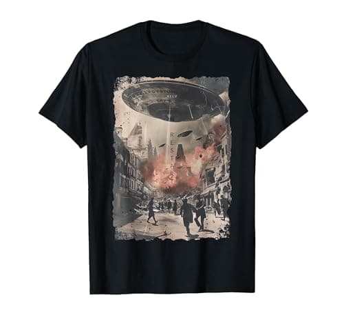 Image of Vintage UFO/UAP Invasion Alien War Armageddon UFO T-Shirt, Men, Black, X-Large