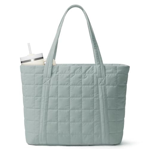 Image of Narwey Tote Bags for Women, Ladies Handbags & Shoulder Bags, School Work Laptop Bags for Women, Quilted Puffer Teacher Hand Bag for College Shopping Travel Gym Beach (Sage Green)