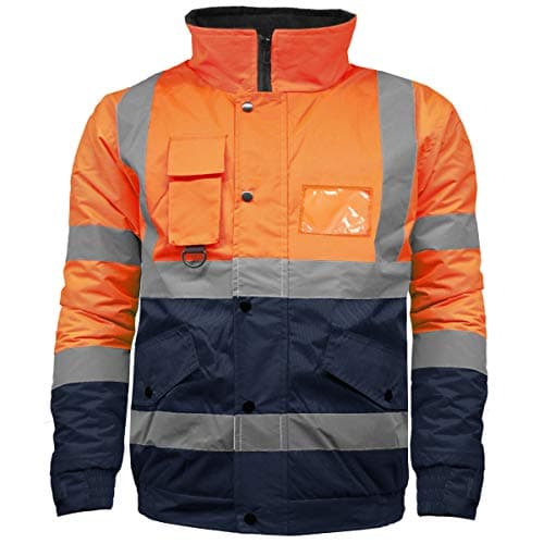 Image of High Visibility Safety Security Reflective Protective Waterproof Workwear Bomber Jacket Fluorescent (M, Orange/Navy)