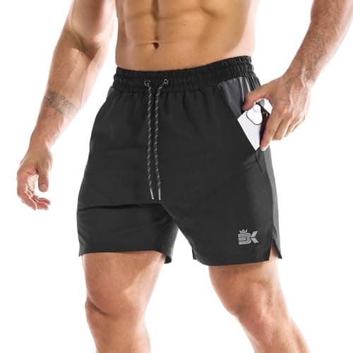 Image of BROKIG Men's Dry Gym Shorts, 5 Inch Running Sport Tennis Football Workout Short with Mesh Pockets (Small, Black)