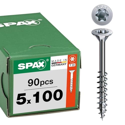 Image of SPAX Universal Screw 5 x 100 mm, Pack of 90 - Wood Screws, Partial Thread, Countersunk Head, T-Star Plus T20, 4CUT Tip, WIROX Coating - 8000000277030