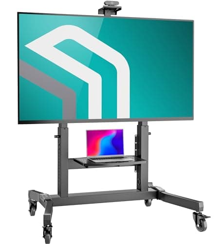 Image of ONKRON Mobile TV Stand on Wheels for 50-100 Inch Screen, Professional Heavy Duty TV Floor Stand up to 120 kg - TV Trolley VESA 200x200-1000x600/Height Adjustable TV Stand with Shelf TS1991-B Black