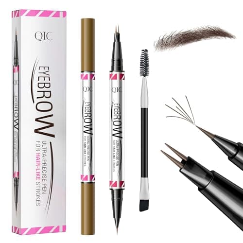 Image of Dual-Ended Eyebrow Pencil - Waterproof, Ultra Fine With Two Micro-Fork Tip Liquid Brow Pen - Smudgeproof With Brush for Natural Looking Defined Eyebrows (#03, Dark Brown)