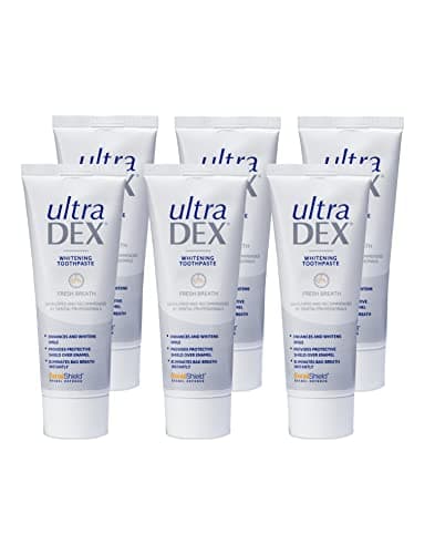 Image of UltraDEX Whitening Toothpaste + Enamel Defense, Clinically Proven 12hr Bad Breath Treatment, For Sensitive Teeth, with Fluoride, Mint 6 X 75 ml