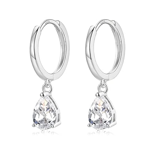Image of EPIRORA Sterling Silver Hoop Earrings for Women, Small Teardrop Dangle Drop Hoop Earrings with Hypoallergenic Cubic Zirconia, Huggie Cartilage Earring Jewellery Girls Gifts