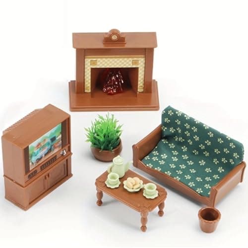 Image of KARLOR dollhouse furniture set living room, 16 pieces miniature furniture set sofa table television fireplace pot coffee desserts, dollhouse accessories 1:12 dollhouse decoration dollfurniture（16 pcs）