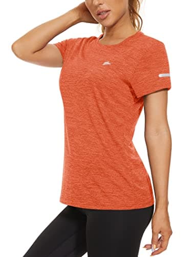 Image of KEFITEVD Short Sleeve Yoga Top Elastic for Ladies Summer Sport Tops Breathable Women's Workout T-Shirts,Dark Grey,S