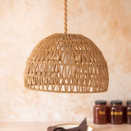 Image of Handwoven Natural Jute Pendant Lampshade Rattan-Style Ceiling Light Shade for Boho, Rustic & Coastal Decor Wicker Dome Hanging Light Cover (H 26cm x 31cm) (1)
