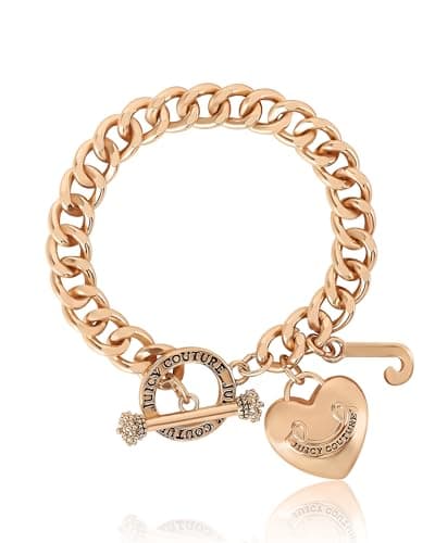 Image of Juicy Couture Bracelet 7–7.5 inches, Gold-Tone Heart Charm and Toggle Bracelets for Women, Juicy Jewellery, 7.5, Metal, No Gemstone