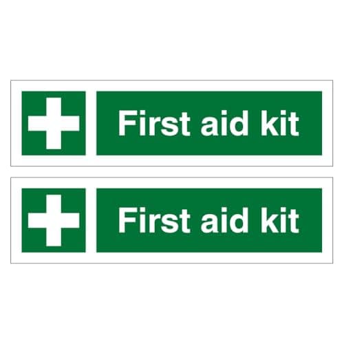 Image of First Aid Kit Signs, Self-Adhesive Vinyl Stickers, 15cm x 4cm, Pack of 2