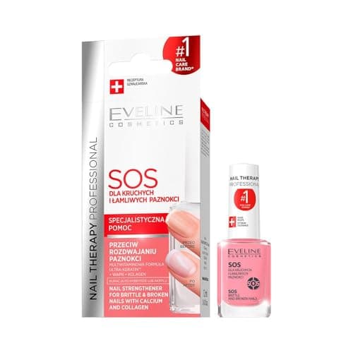 Image of Eveline Cosmetics Nail Therapy Professional SOS Nail Strengthening Conditioner with Calcium & Collagen - For Brittle, Splitting, and Weak Nails - 12 ML