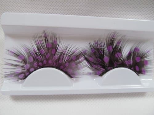 Image of #C-28: 1 pair of purple spotted feather effect black dramatic false eye lashes for fancy dress, night out - by fat-catz